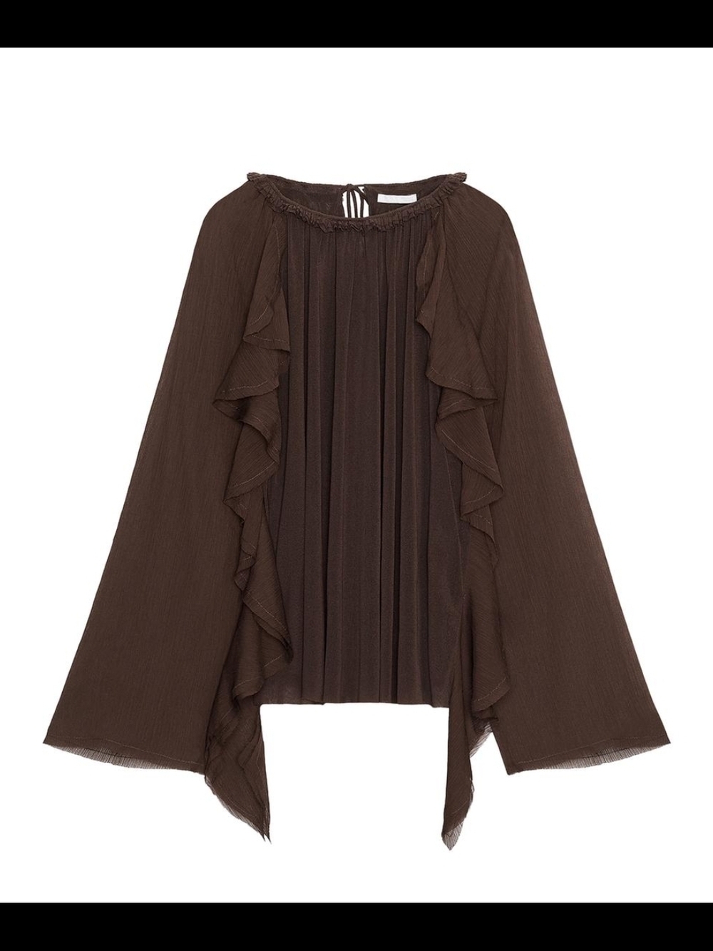 Zara Chocolate Brown Ruffle Peasant Blouse